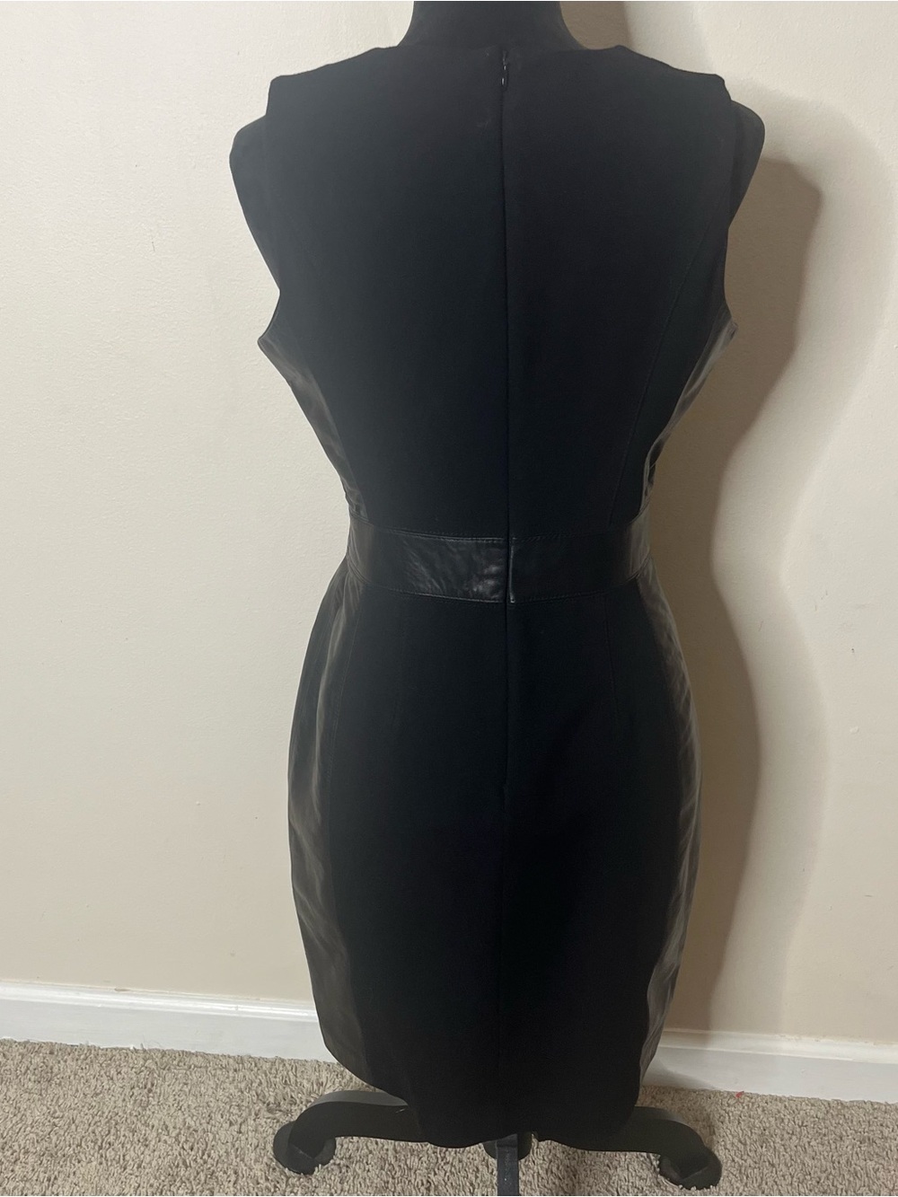 ANTONIO MELANI Women’s Black Sleeveless Knit Genuine Leather Sheath Dress Sz 8